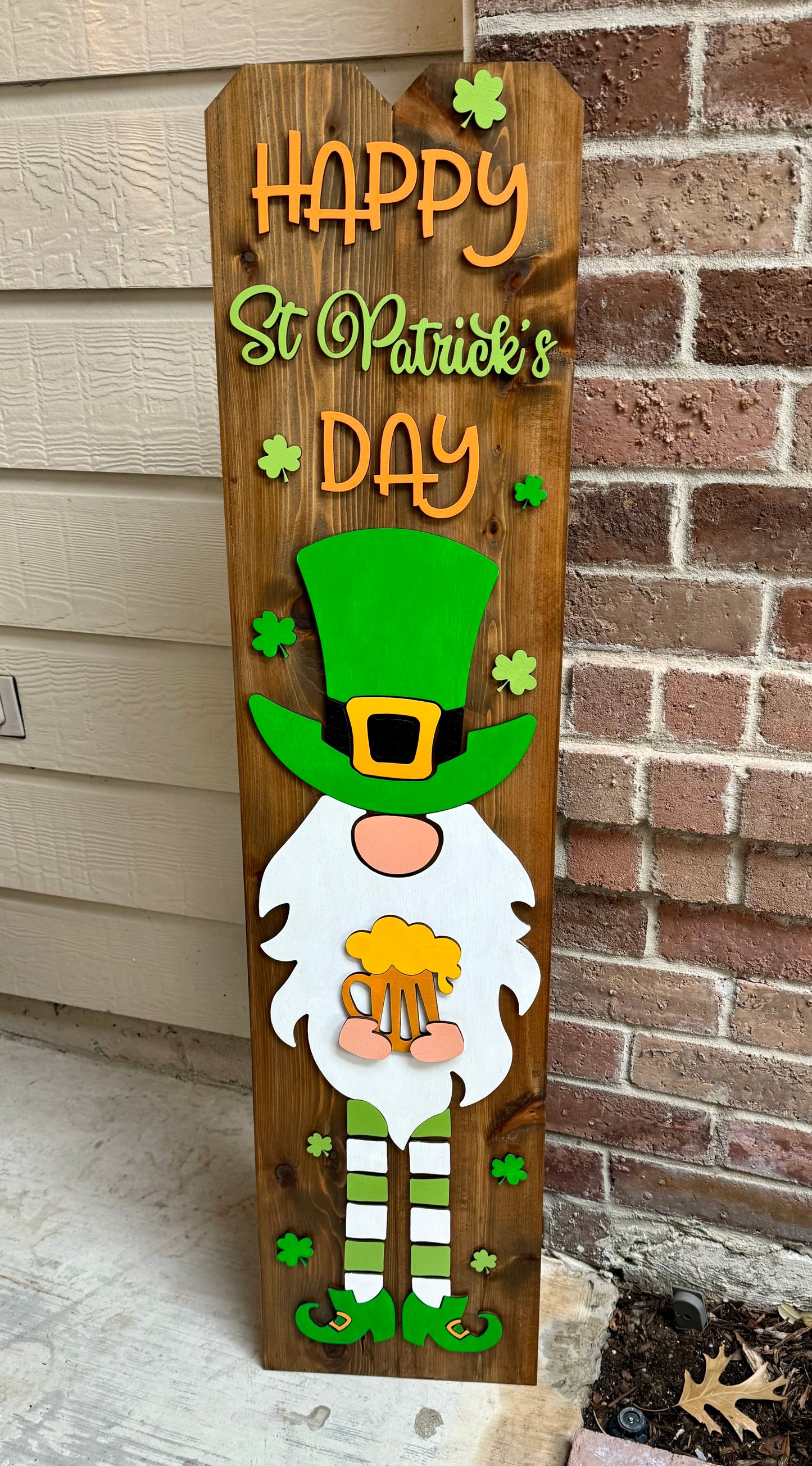 St. Patrick's Day Gnome Porch Sign - A Festive Welcome Decor Gift w/ Charm and Whimsical Delight.