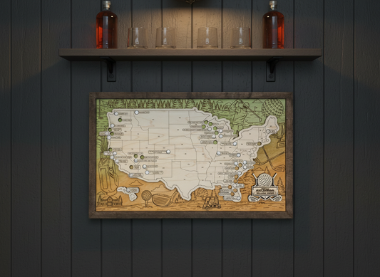 Golf Course Travel Map, Top 50 USA Courses Tracker, Includes Ball Markers, Golf Gift for Dad, Bucket List Wall Art