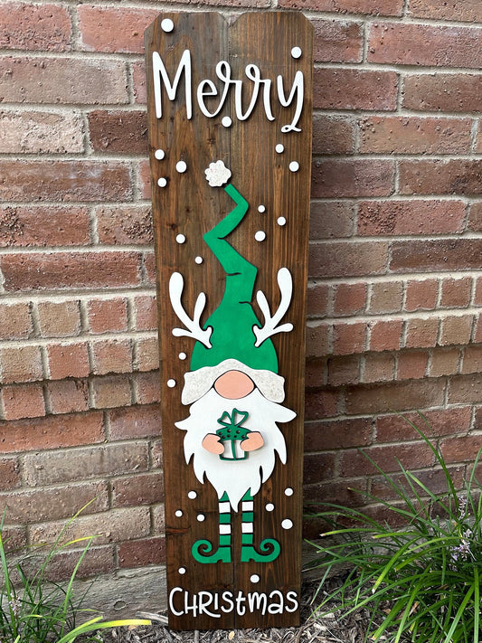 Gnome Reindeer Porch Entry Sign - 45" Picket Decor for Christmas. Tall welcome entry sign to celebrate the holidays with a few color options